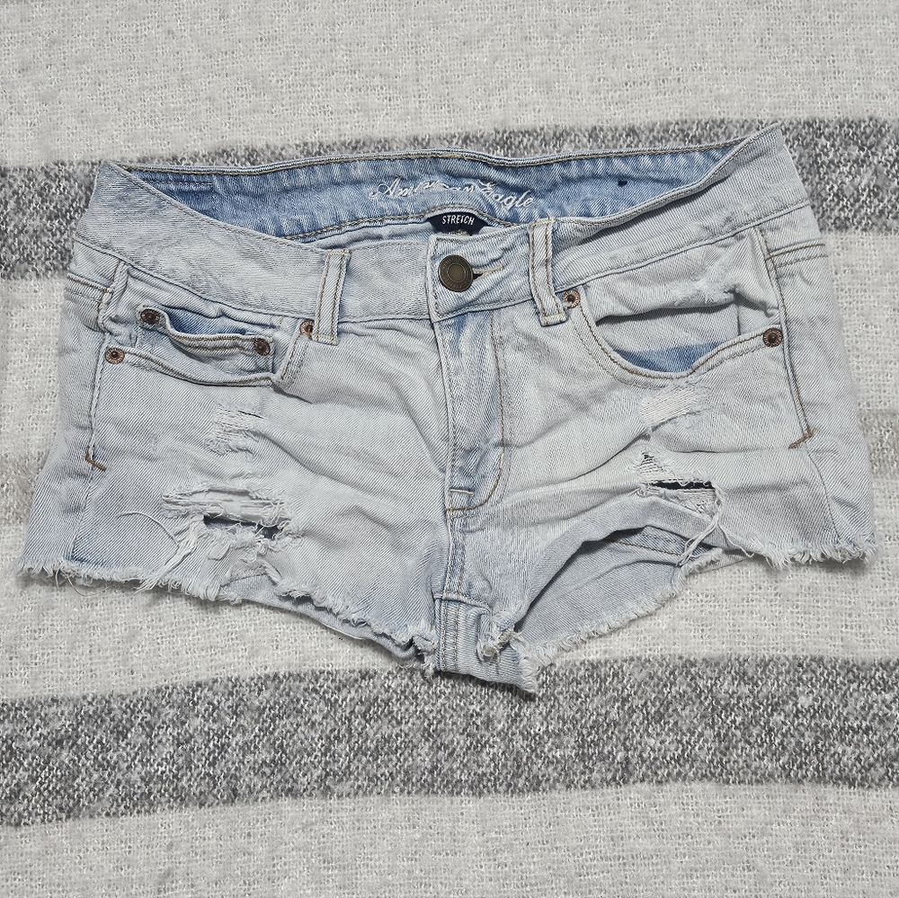 4/$20- American Eagle Outfitters Light Blue Distressed Jean Booty Shorts
